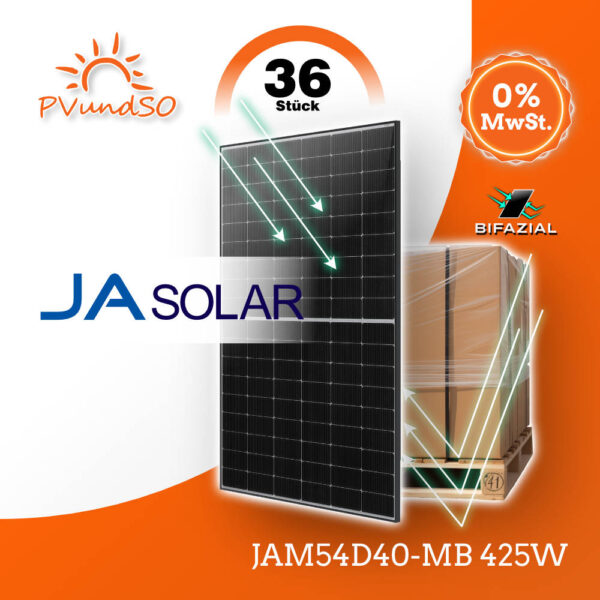 36 x Solarmodule JASolar JAM54D40-MB 425W Black Frame bifazial