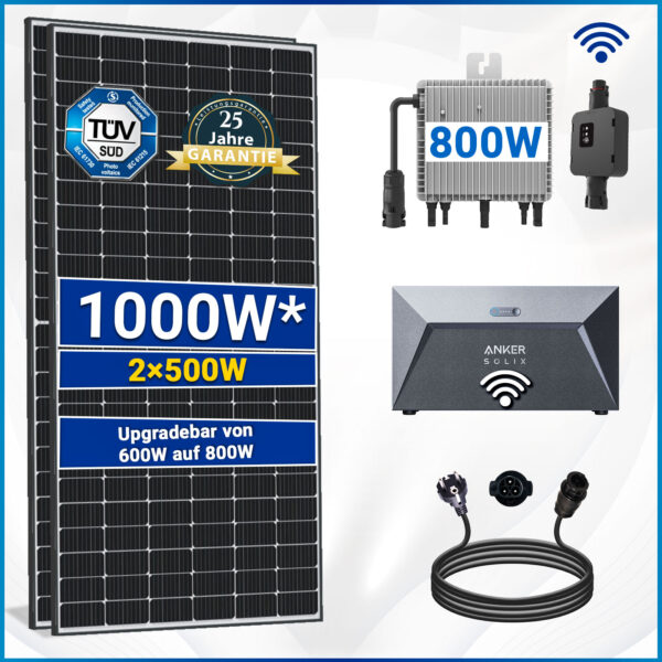 Solar Hook Balkonkraftwerk mit Speicher 1000W, Deye Wechselrichter 800W - Plug & Play Battriespeicher von Anker