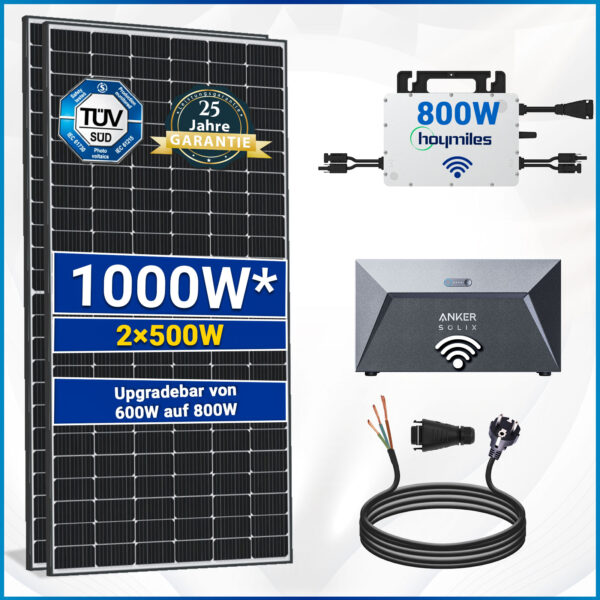 Solar Hook Balkonkraftwerk mit Speicher 1000W, Hoymiles Wechselrichter 800W - Plug & Play Battriespeicher von Anker