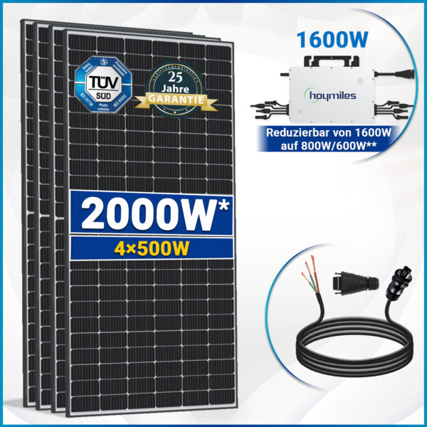 2000W/1600W Balkonkraftwerk- Mit 500W Solarmodule, Hoymiles Drosselbar HMS-1600/800W/600W Wechselrichter