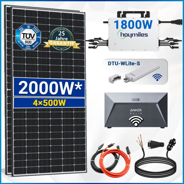 Solar Hook Balkonkraftwerk mit Speicher  2000W, Hoymiles Wechselrichter 1800W - Photovoltaik mit Speicher von Anker