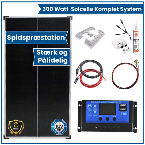 300 Watt Solar Komplettsystem für Wohnmobile, Wohnwagen und Boote, Silber Rahmen Solarmodul- 46cm