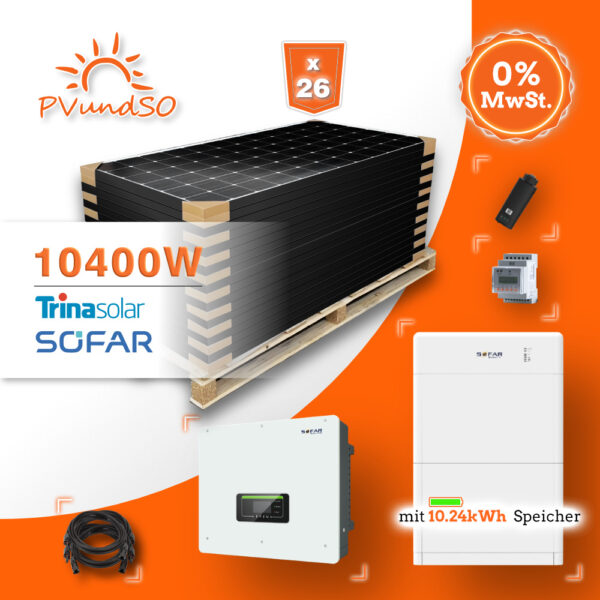 10400W Hybrid Solaranlage Photovoltaik mit 10.24kW Speicher