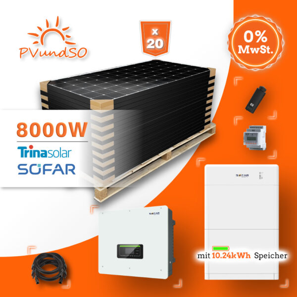 8000W Hybrid Solaranlage Photovoltaik mit 10.24kW Speicher