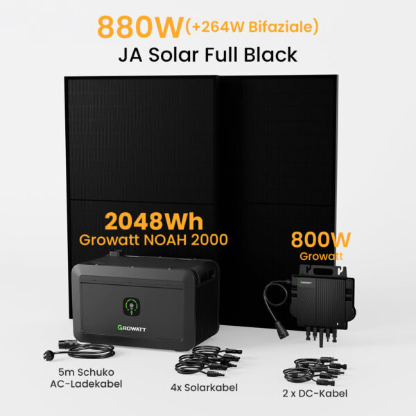 Growatt NOAH 2000 Balkonkraftwerk mit Speicher, 2048/4096/6144/8192Wh, 870/880/1740/1760W Bifaziale Solarmodule