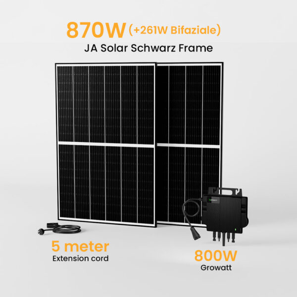 Balkonkraftwerk 800W Growatt Wechselrichter, JA Solar Solarmodul 880Wp Bifaziale