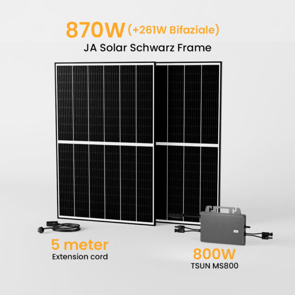 Powerness Basic Balkonkraftwerk Set, 870/880Wp Bifaziale Solaranlage, 800W TSUN TSOL-MS800 Wechselrichter, JA Solar Solarmodul deal